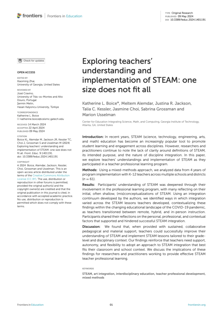 Exploring teachers' understanding and implementation of STEAM: one size does not fit all